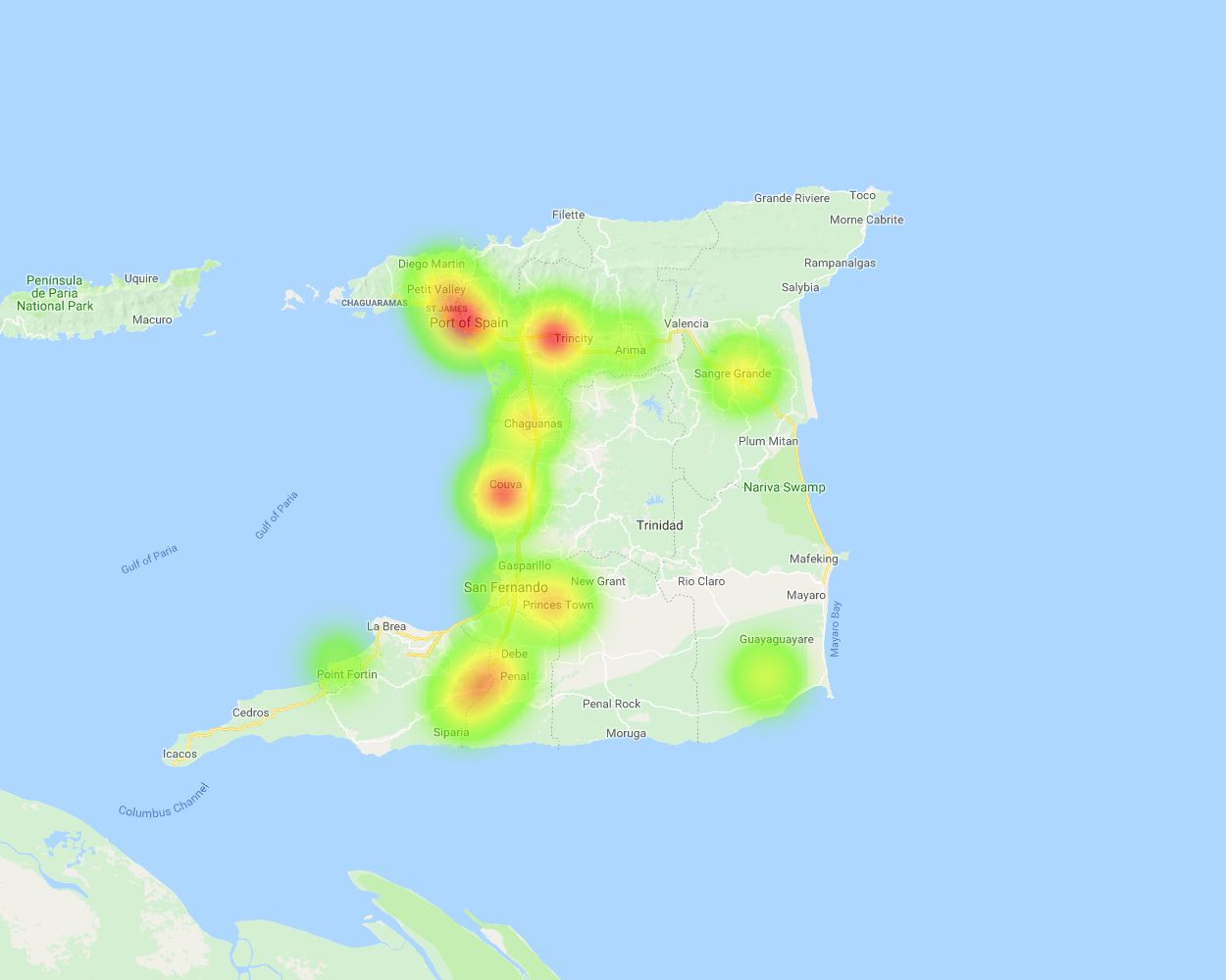 Trinidad & Tobago Diabetes Heatmap